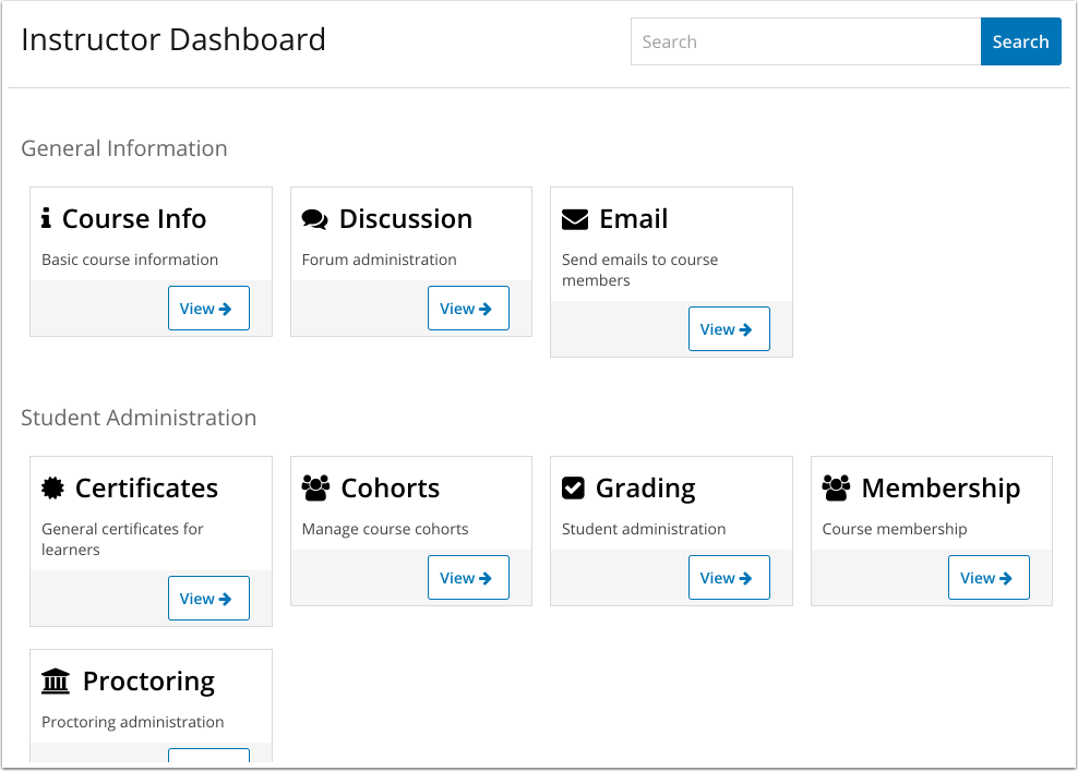 A screen shot from the instructor dashboard prototype.
